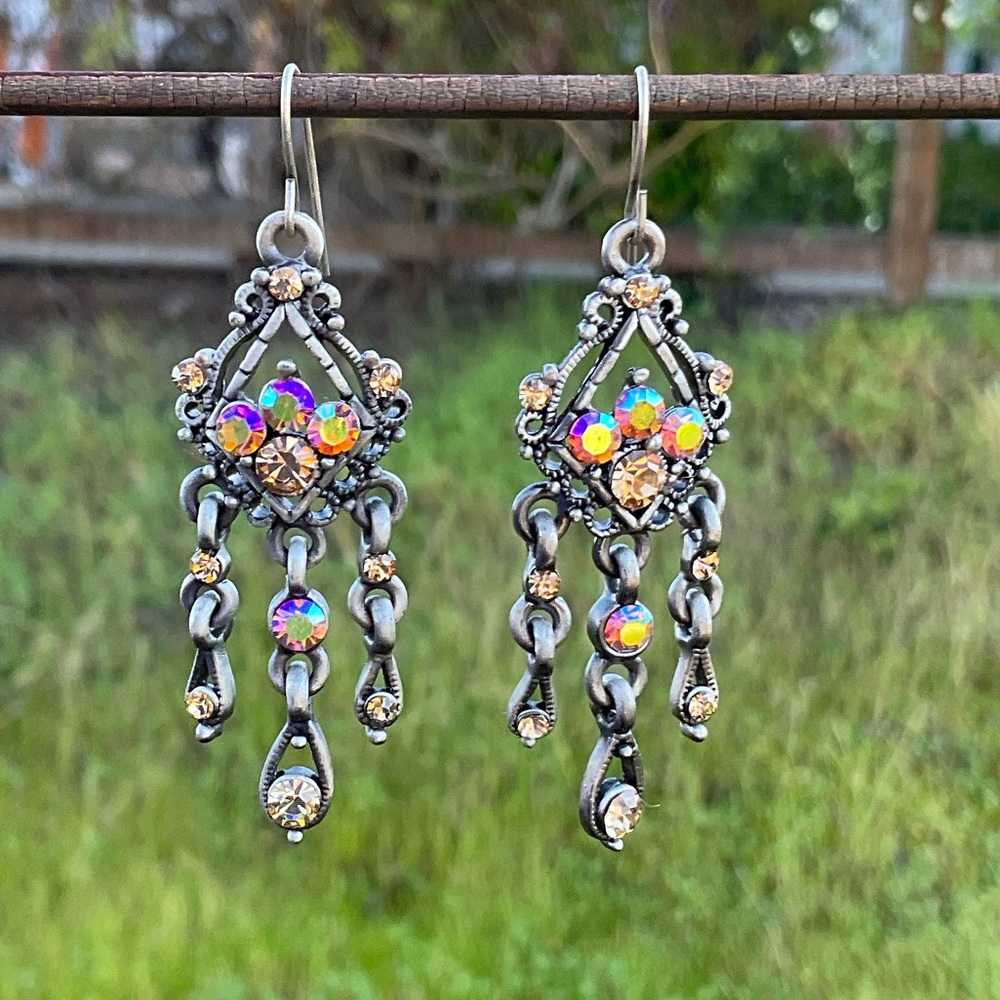 “New” Vintage Austrian Crystal Earrings.  2 1/4 Inch Drop.